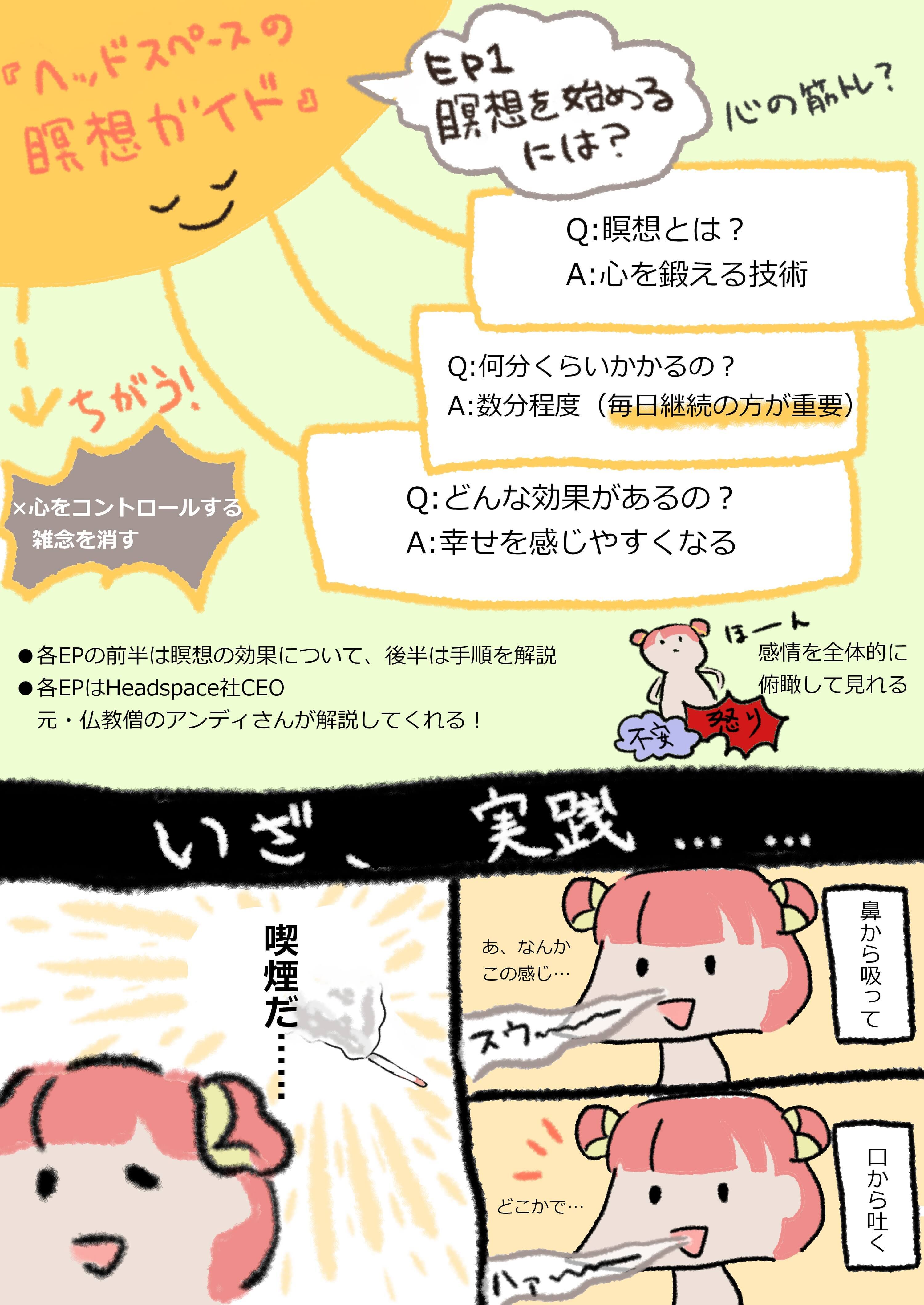 『ヘッドスペースの瞑想ガイド』エピソード1：瞑想を始めるには？の感想漫画